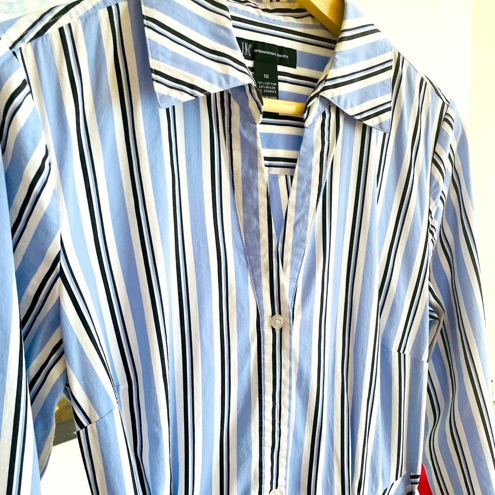Belted A line stripped dress in cotton and spandex